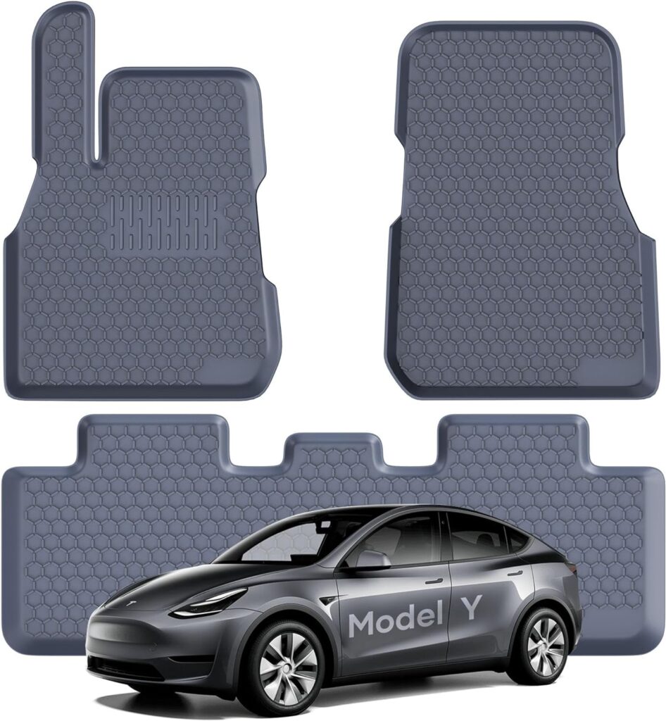 APPS2CAR Tesla Model Y Floor Mats, Silicone Model Y 2023 Floor Mats, All Weather Waterproof Heavy Duty Car Interior Silicone Rubber Floor Mats for Tesla Model Y 2023 2022 2021 (3-Piece Set, Gray)