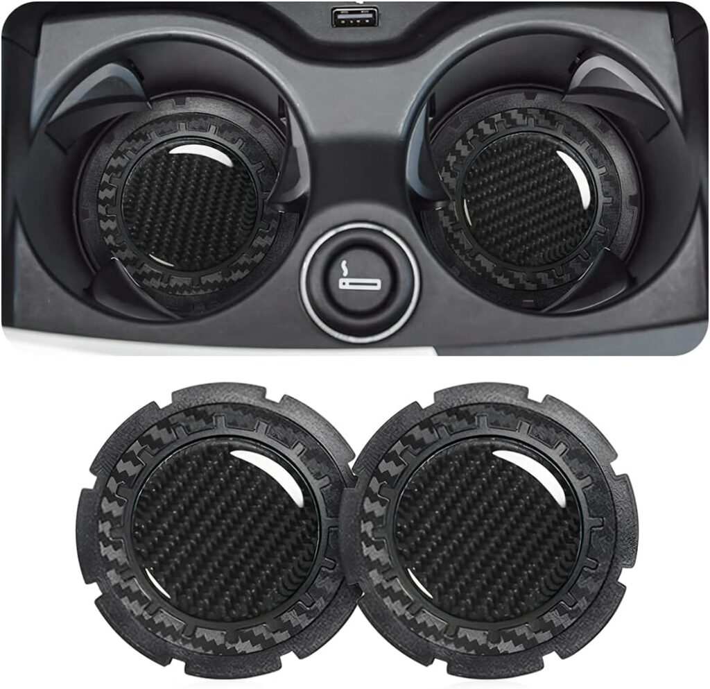 AUCELI 2 PCS Car Cup Holders, 2.75 Inch Carbon Fiber Coasters, Non-Slip Bottle Pad Embedded in Cup Mat, Durable Insert Drink Coaster, Universal Vehicle Interior Accessories (Black/StyleB)