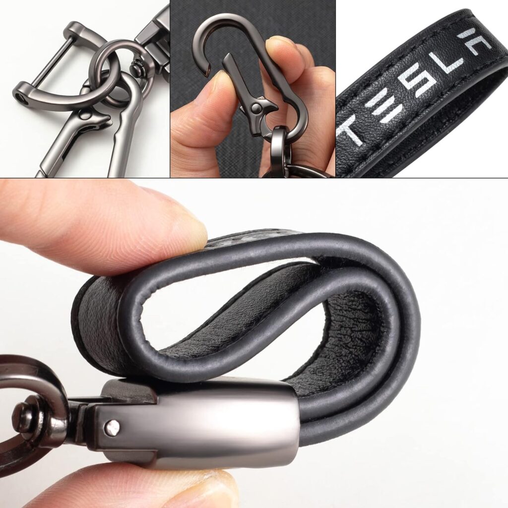 Leizuomie Genuine Leather Compatible for Tesla Keychains Car Logo Key Chain Key Ring Accessories Suit for for Tesla Model 3 Model S Model X Model Y Styling,for Family Present for Man and Woman