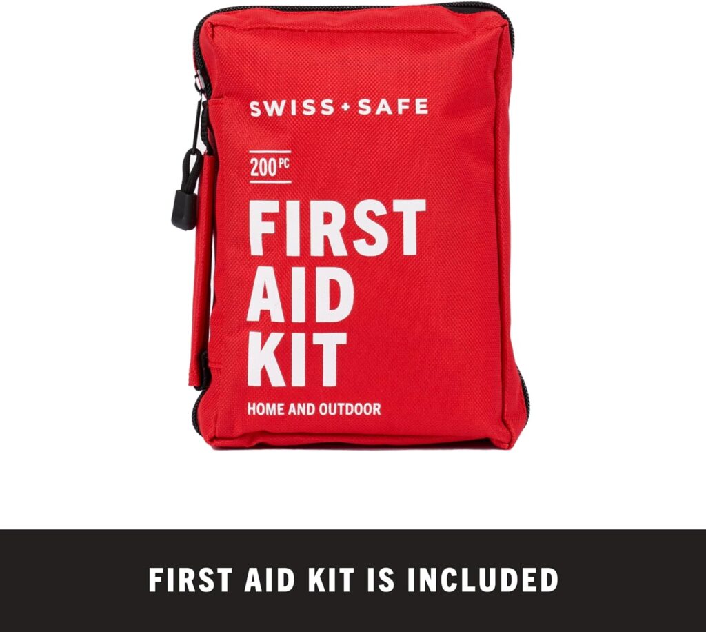 Swiss Safe Automotive Emergency Car Kit with Road Trip Must Haves Including 200 Pc Car First Aid Kit, Jumper Cables, Tow Rope, and More.