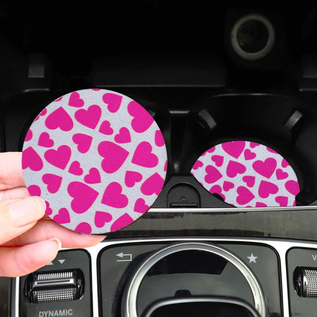 AUCELI 2 Pack Car Coasters, Universal Vehicle Cup Holder Insert Coasters, 2.75 Inch Anti-Slip Shockproof Rubber Drink Mug Cup Mat Pad, Cute Car Accessories Interior Ornaments for Women Men
