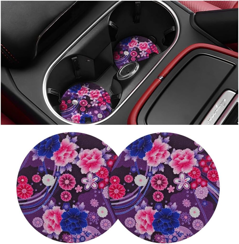 AUCELI 2 Pack Car Coasters, Universal Vehicle Cup Holder Insert Coasters, 2.75 Inch Anti-Slip Shockproof Rubber Drink Mug Cup Mat Pad, Cute Car Accessories Interior Ornaments for Women Men