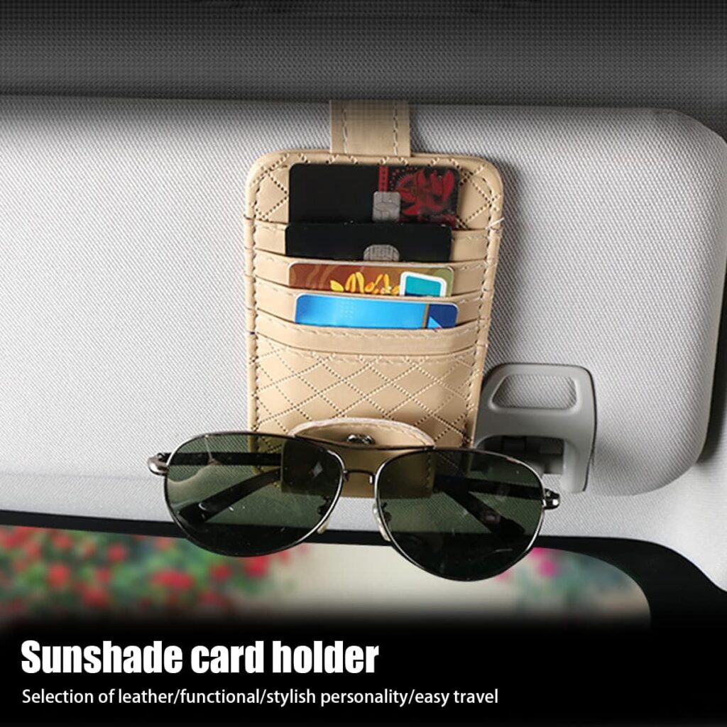 Blilo Sunglasses Holder for Car Sun Visor, Leather Eyeglasses Hanger, Multifunctional Case for Storing Bills Ticket Credit Card, Universal Auto Interior Organizer Accessories (Brown)