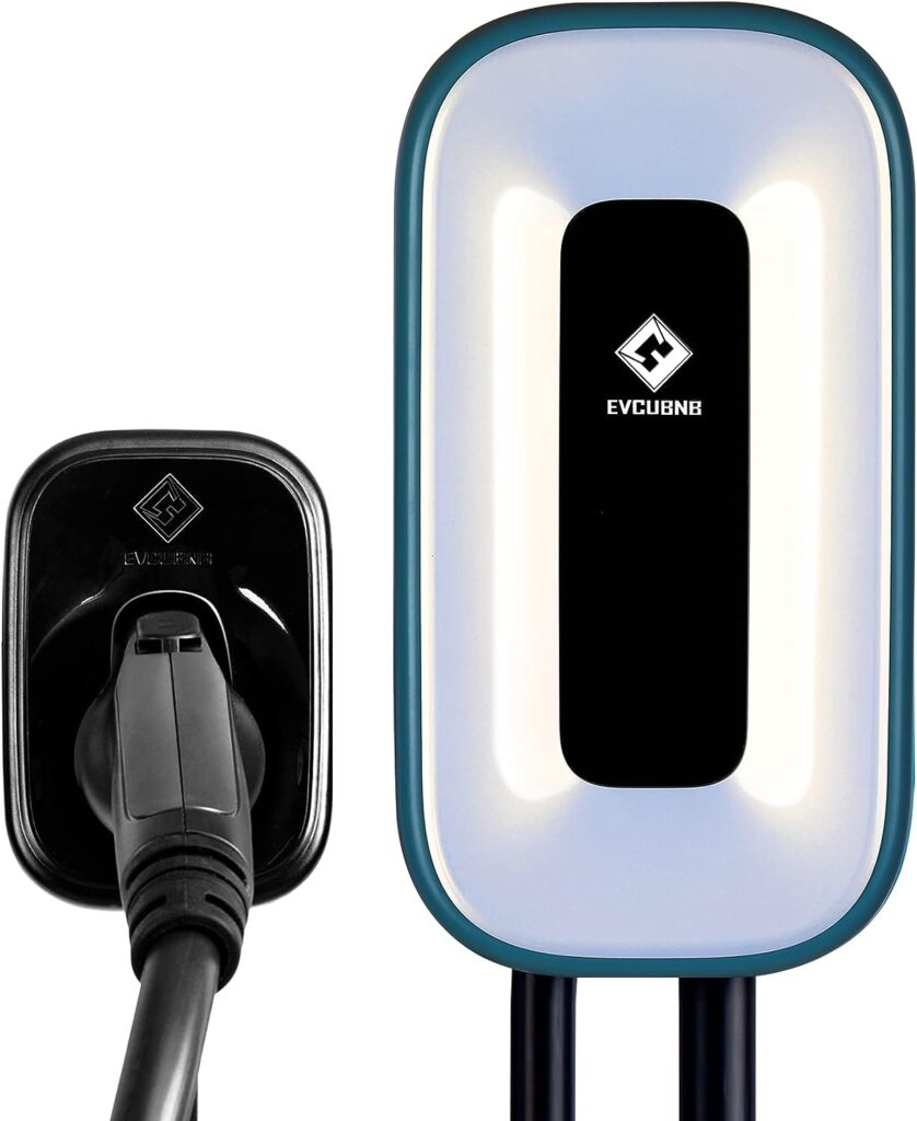 EVCUBNB EV Charger Level 2,Ultra Compact,Up to 50 Amp Charging Station for Home,240V EVSE, Hardwired(No Plug),Indoor/Outdoor,23Ft Cable Level 2 EV Charger,Premium Pearl White