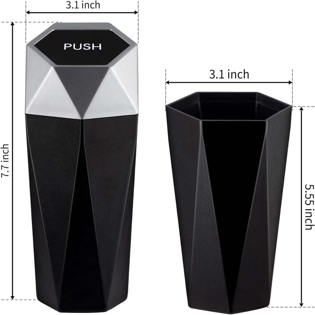 JUSTTOP Car Trash Can with Lid, Diamond Design Small Automatic Portable Trash Can, Easy to Clean, Used in Car Home Office Interior Accessories, 2PCS (Black)