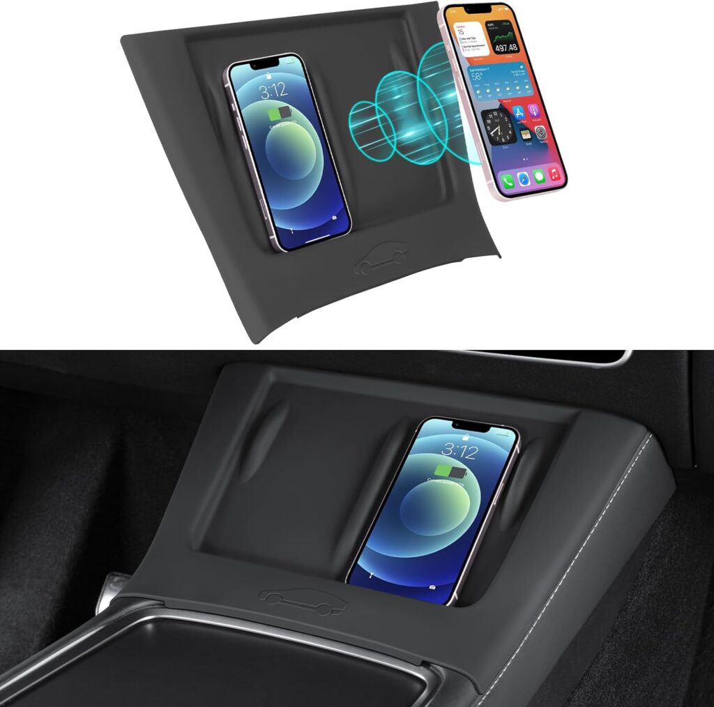 KUNIST Upgrade Center Console Wireless Charger Silicone Mat for Tesla Model 3 Model Y Anti-Slip Protective Pad Interior Accessories