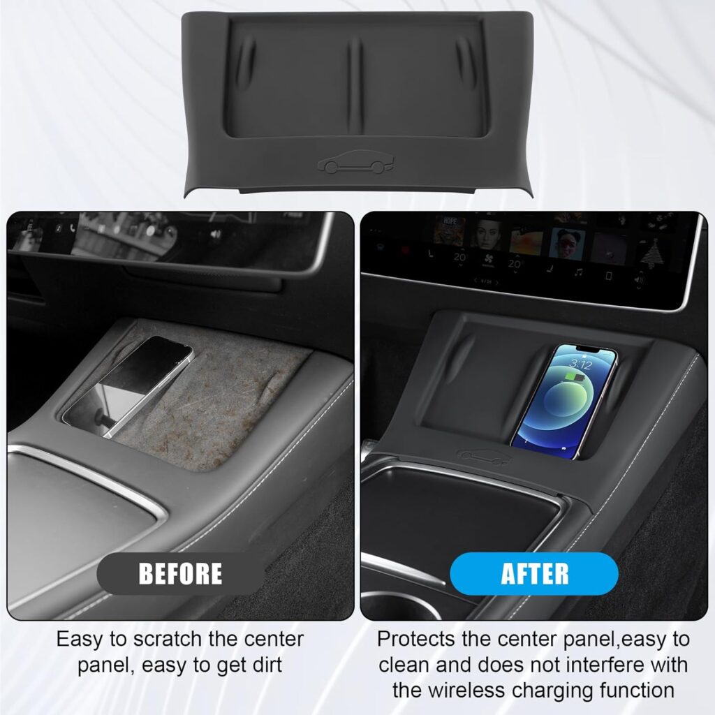 KUNIST Upgrade Center Console Wireless Charger Silicone Mat for Tesla Model 3 Model Y Anti-Slip Protective Pad Interior Accessories