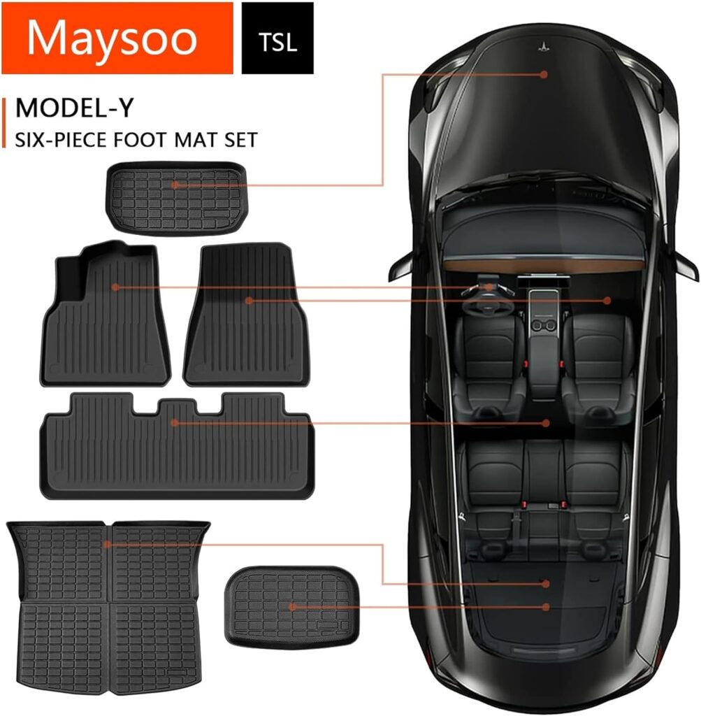 Maysoo Floor Mats for Tesla Model Y 2023-2020, All Weather Cargo Liner Model Y Accessories (1st Row Floor Mats and 2nd Row Floor Mats)
