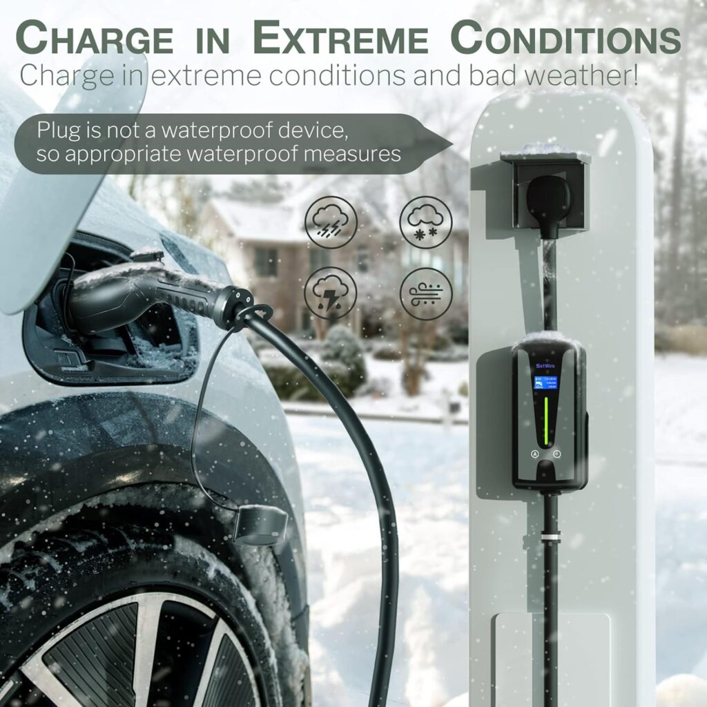 SetWire Level 2 EV Charger, 40 Amp Smart WiFi, 2 in 1 Wall Mount  Portable EV Charger, 110-240V, NEMA 14-50 Plug, 23-Foot Cable, Electric Vehicle Car Charging Stations