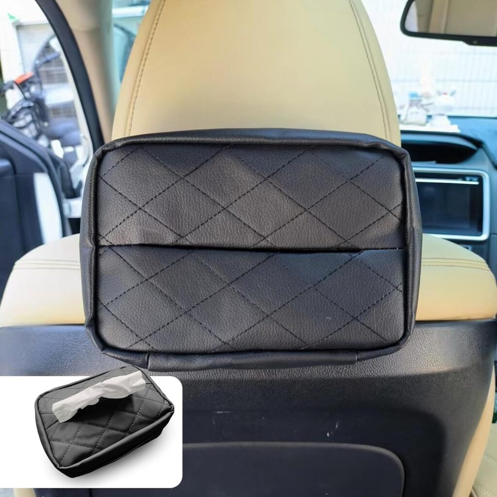 Smeyta Car Standard Tissue Holder,120 Tissues Box Cover for Car,PU Leather Universal Car Sun Visor or Vehicle Backseat Tissue Holder,Car Backseat Extra Large Tissue Organization(Black,1PC)