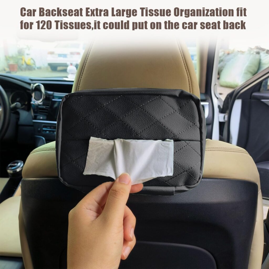 Smeyta Car Standard Tissue Holder,120 Tissues Box Cover for Car,PU Leather Universal Car Sun Visor or Vehicle Backseat Tissue Holder,Car Backseat Extra Large Tissue Organization(Black,1PC)