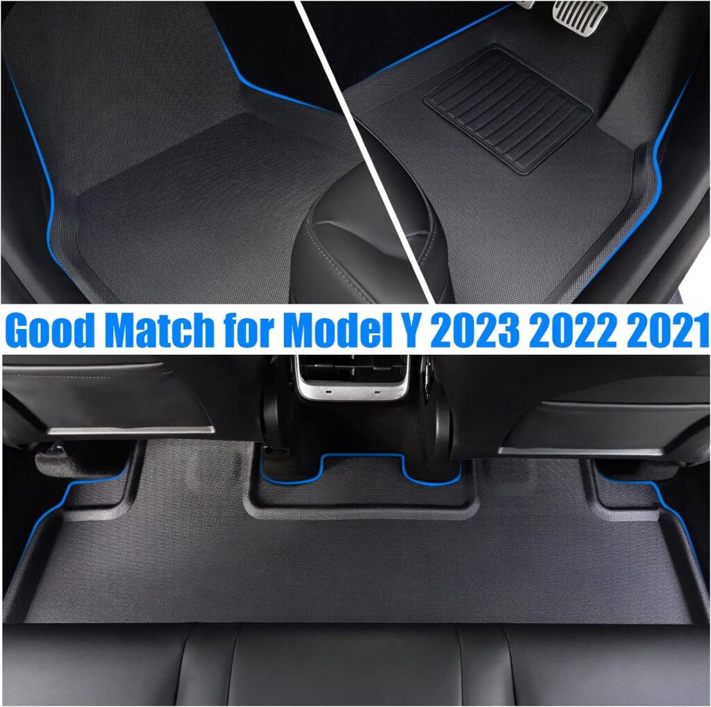 Tesla Model Y Floor Mats: 6pcs All Weather Floor Mats for 2021-2023 Custom Fit 3D XPE Vehicle Floor Mats Cargo Liner Trunk Mat Interior Accessories 5 Seater Black