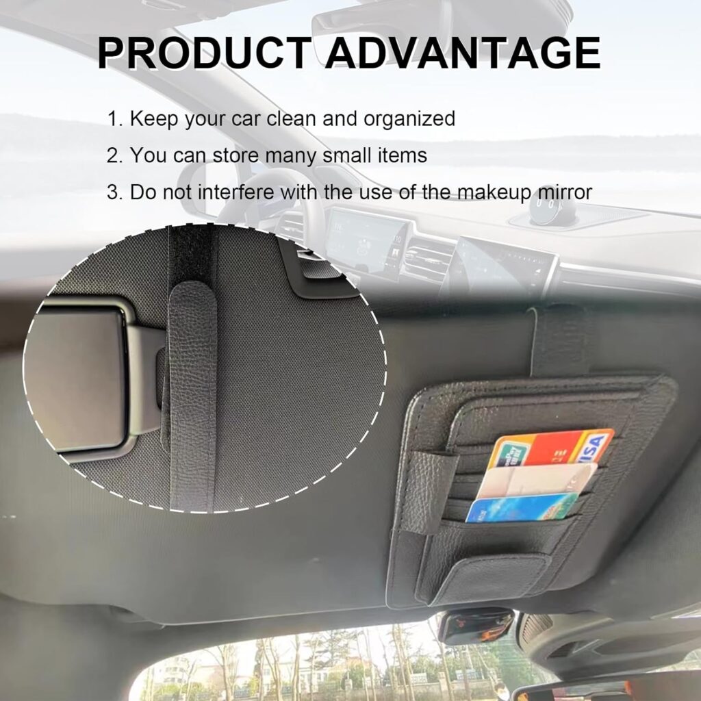 USTOPF1T Car Storage Visor Holder, Sunglasses, Insurance, Pen, Keys, Phone for Car, SUV, Truck, Auto-Interior Visor Accessories (Black)