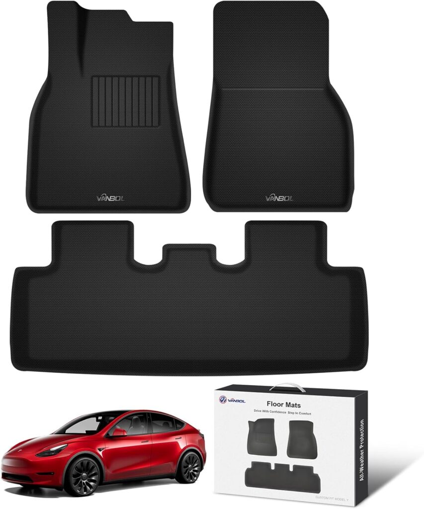 VANBOL Tesla Model Y Floor Mats All Weather Protection Complete Set Custom Fit 2021 2022 2023 Durable Anti-Slip Premium Quality Floor Liners Interior Accessories 3D (Tesla Model Y 2021-2023 3pc)