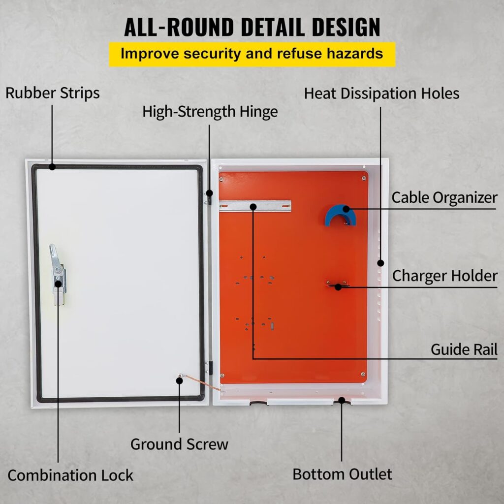 VEVOR Tesla Charger Station Box, 28 x 20 x 10, Outdoor Cable Box Charging Box Cable Organizer, IP32 Waterproof Dustproof Cool Roll Steel Electrical Enclosure Box, for Tesla Wall Connector