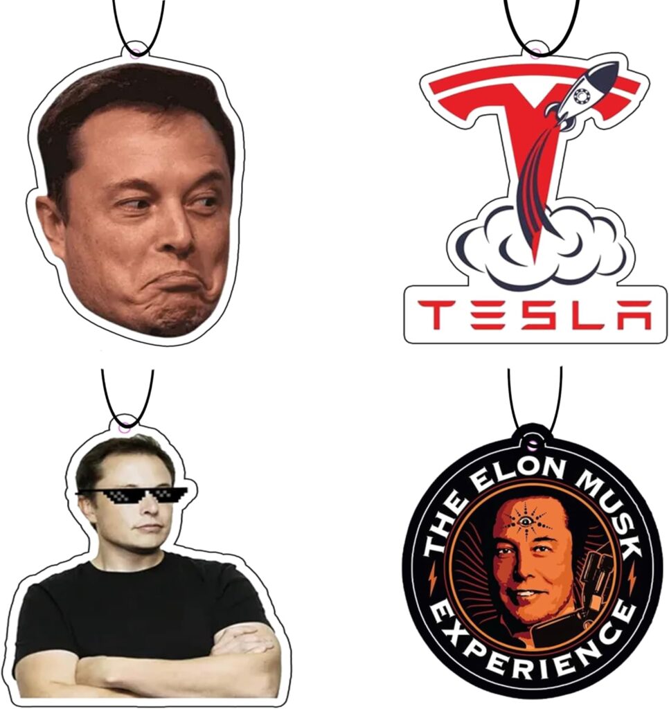 4 PCS Elon Musk Car Air Fresheners for Tesla, Spacex lover Car Hanging Decoration Accessories Car Rearview Mirror Pendant for Fans Men Women Gifts (Musk)