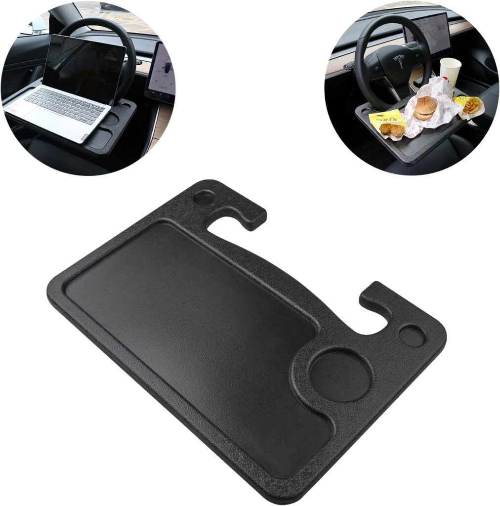 CarQiWireless Tesla Model 3 Model Y S X Auto Steering Wheel Desk Car Table Steering Wheel Tray for Laptop, Tablet, iPad Or Notebook Car Travel Table, Food Eating Hook Eating Table