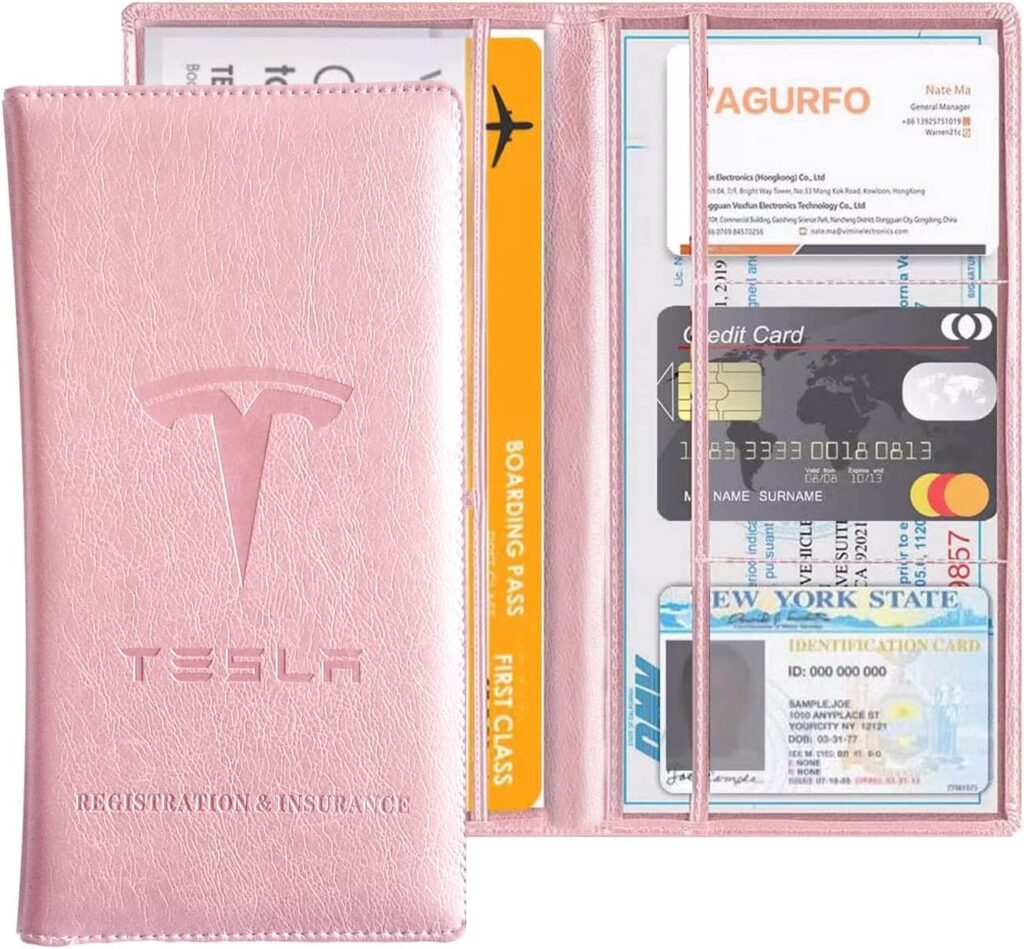 HNCYHX Tesla Car Registration and Insurance Holder,Vehicle Glove Box Document Organizer,Suitable for all Tesla Vehicles,Tesla Model 3/Y/S/X Accessories (Pink)