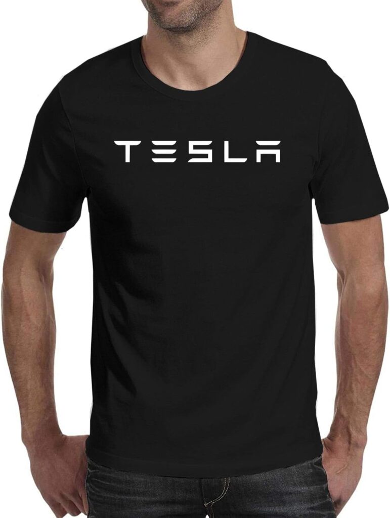 Mens Tesla White Logo Mens Cotton T-Shirt