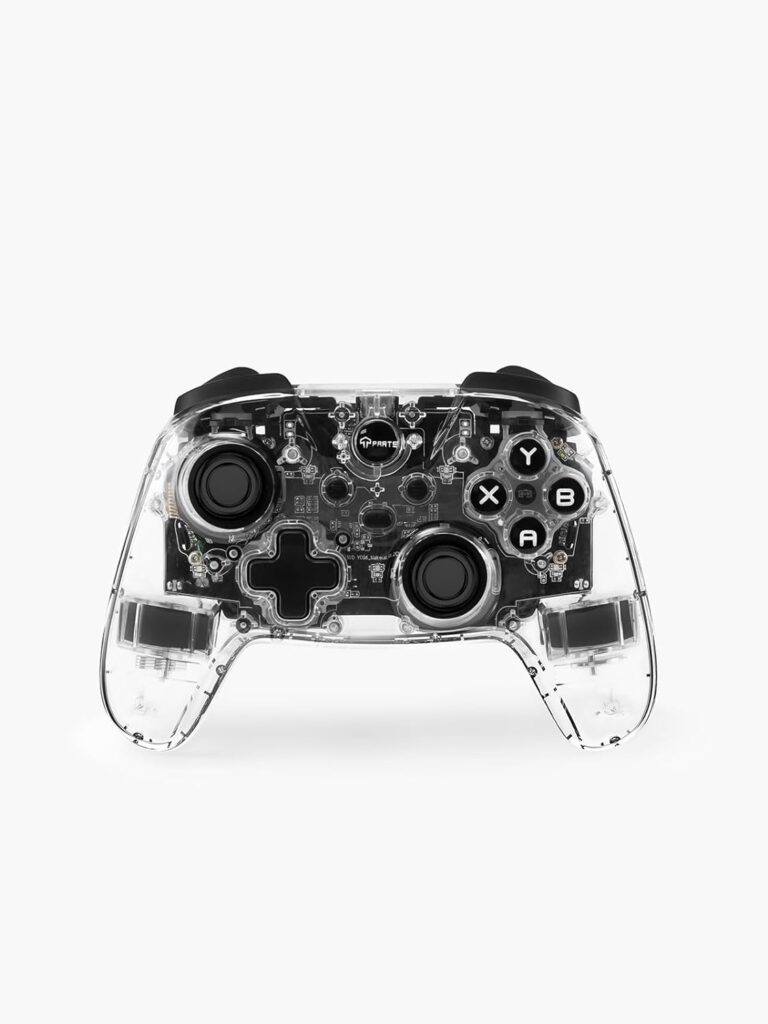 TPARTS Multi-Device Crystal Clear Wireless Game Controller for Tesla Model 3/Y/S/X, Compatible With Switch/STEAM Deck/PC/Tesla, 7-Colors LED Mode