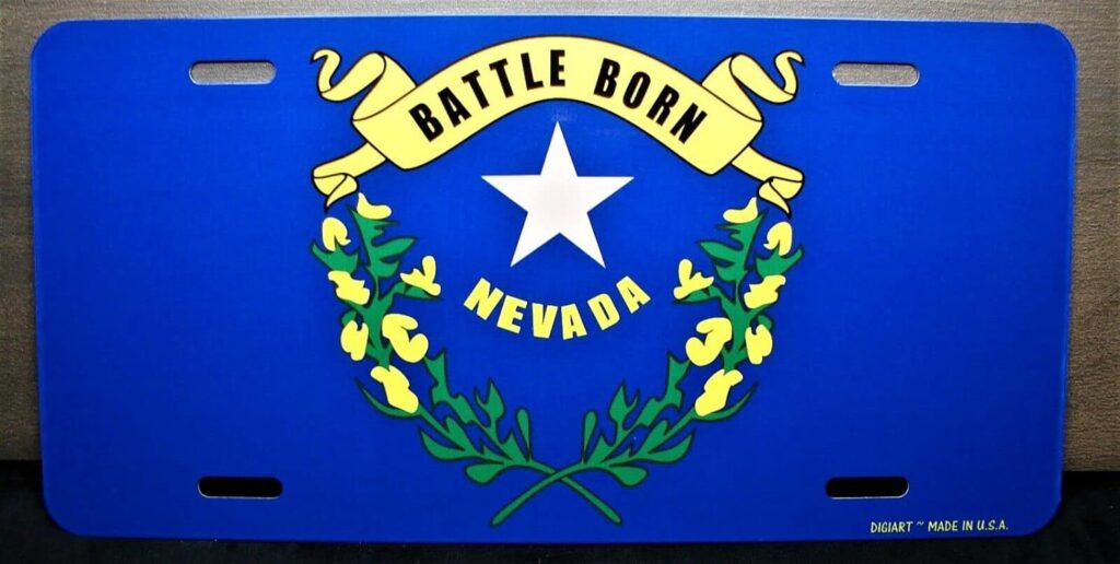 Nevada State Flag Metal License Plate AUTOTAG, State of Nevada Flag for Car/ Mens Den/ Room/ Garage/ Workshop Decor